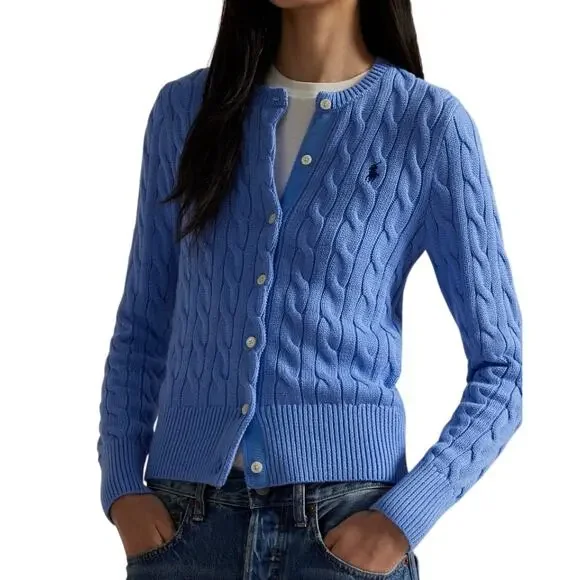 Polo Ralph Lauren Women Cable-Knit Cotton Crewneck Classic Cardigan Size XS - Picture 2 of 7